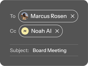 Email compose popup showing CC Noah AI